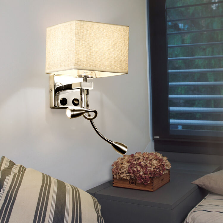 创意现代简约布艺酒店客厅卧室过道阳台会所床头壁灯 带开关壁灯 亚麻