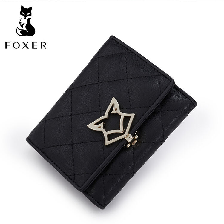 金狐狸foxer钱包女2017新品短款三折菱格小钱包多卡位钱夹多功能零