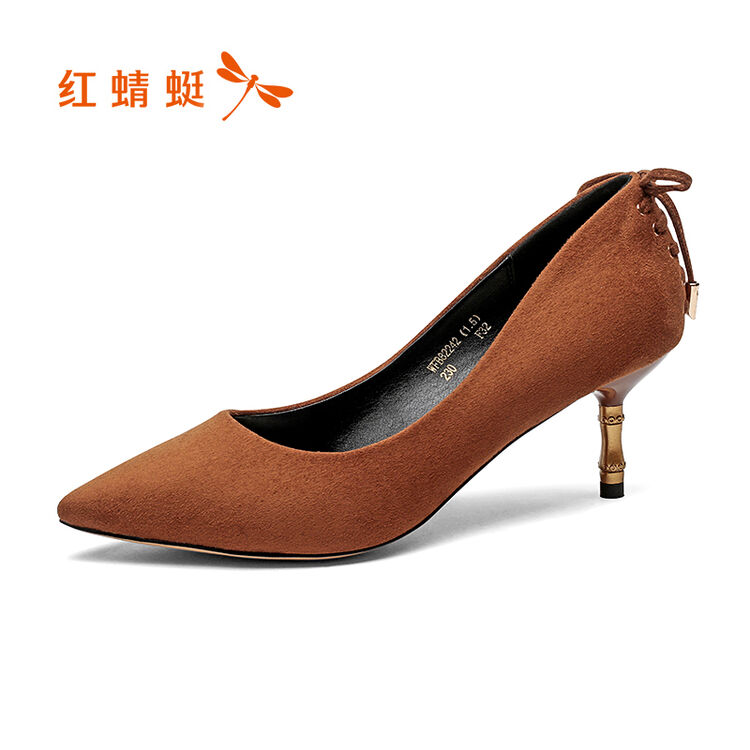 红蜻蜓女鞋 新款时尚尖头高跟竹节细跟时装单鞋职业鞋女 wfb82241/42