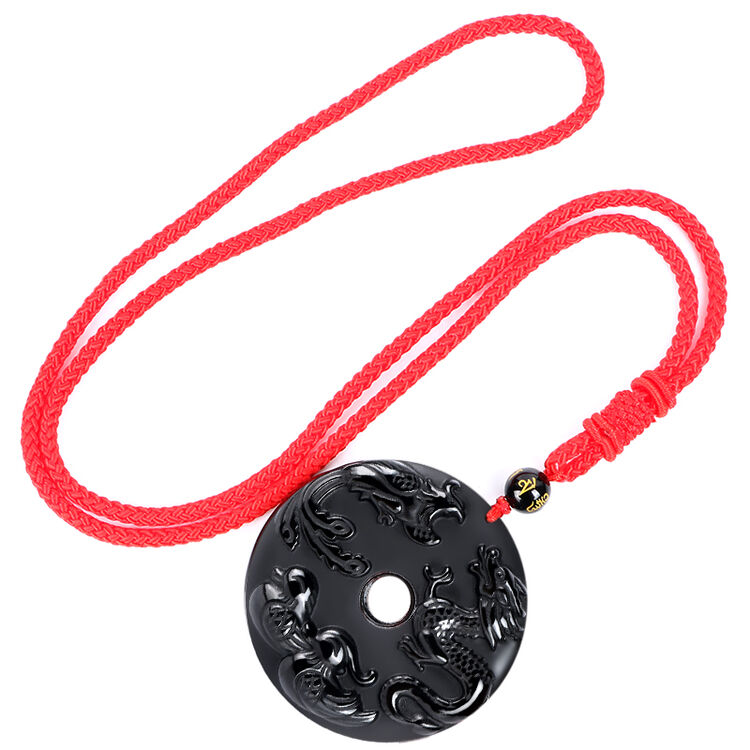 安乐因 2018年龙凤鸳鸯扣吊坠姻缘和合黑曜石平安扣饰品项链生肖吉祥