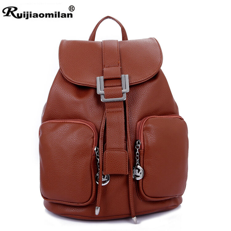 保罗乔伊新款双肩女包 多口袋学院风女士背包潮女韩版手提旅行出游包