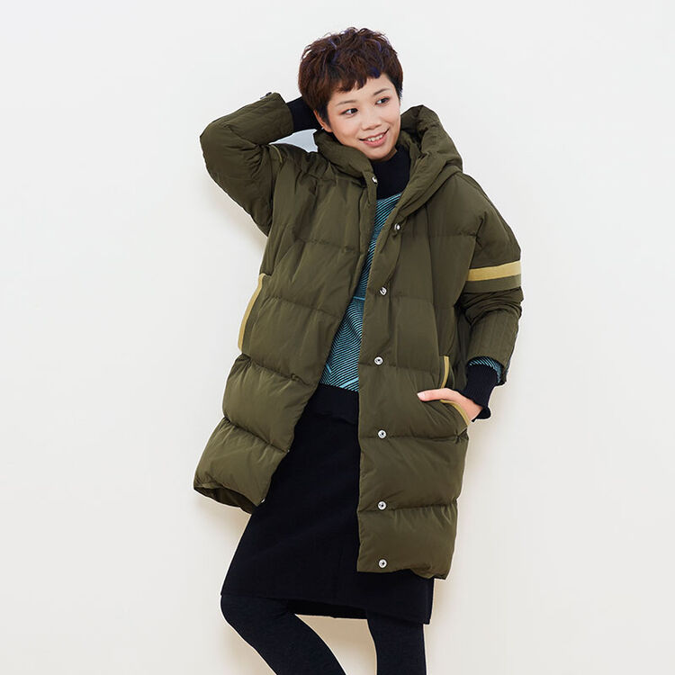 布景女装 冬季新品休闲中长款羽绒服女 修身直筒保暖羽绒衣 军绿 m