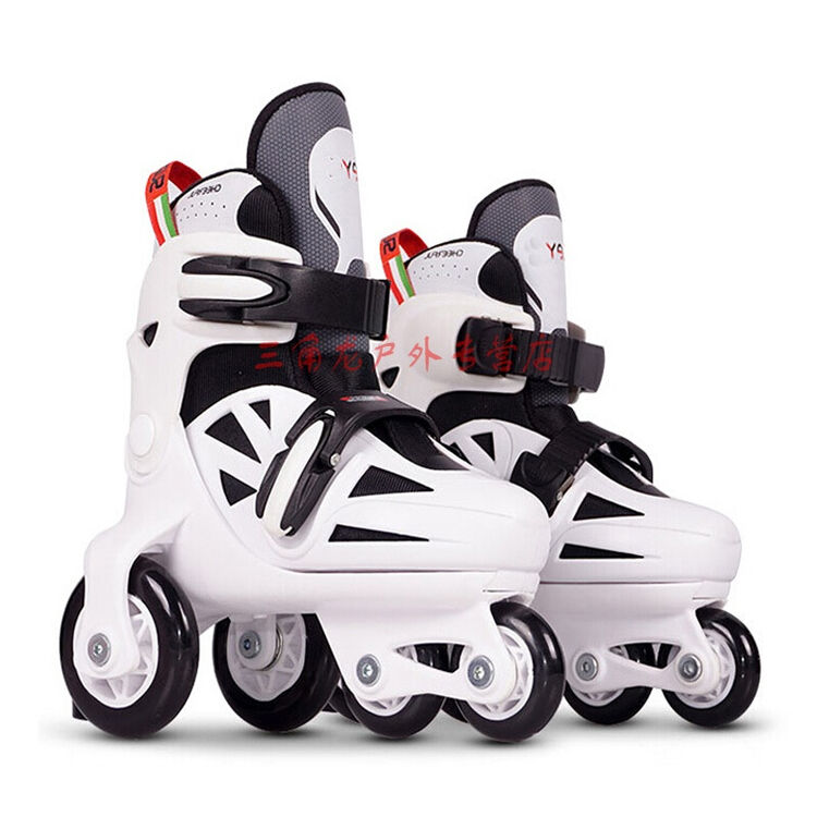 轮滑鞋儿童男女可调节后排双轮旱冰鞋溜冰鞋护具 熊猫款 27-30码