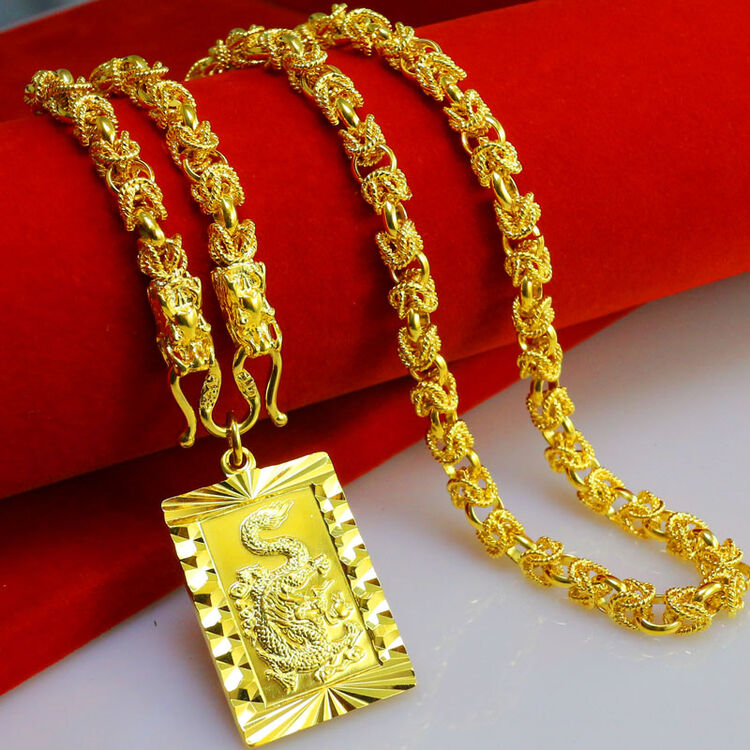 千影珠宝黄金项链男款双龙头链子结婚首饰镀金饰品送男人礼物送爸爸送
