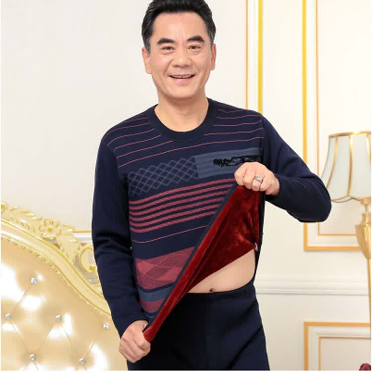 中老年人保暖内衣套装加厚加绒中年男士加大码秋冬季爸爸爷爷高领 男