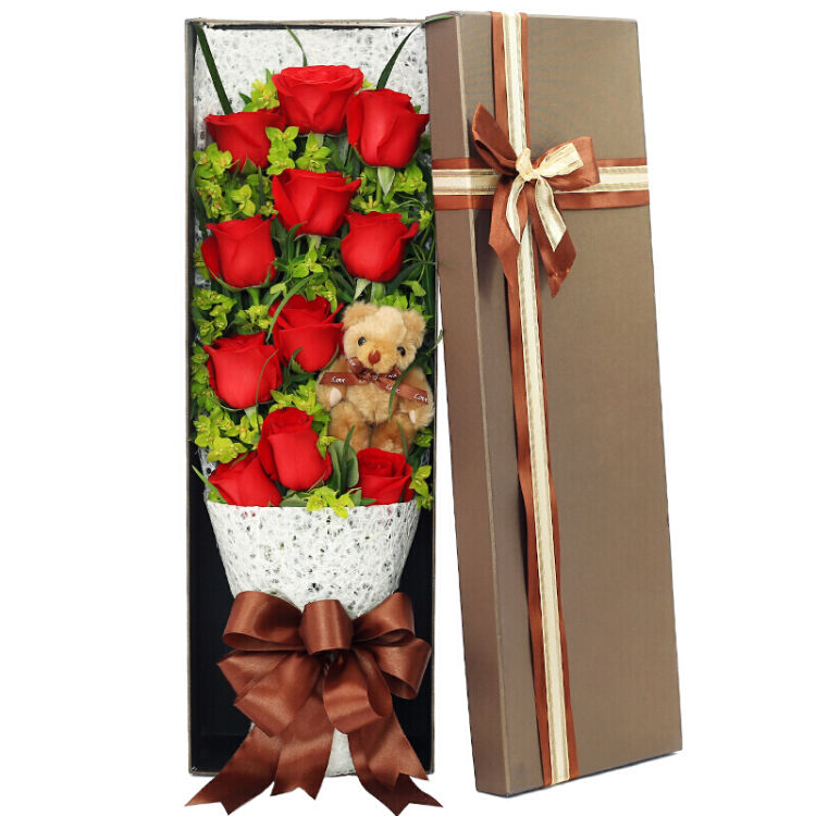 钟爱鲜花七夕情人节礼品11朵红玫瑰礼盒速递全国同城花店配送 圣诞节