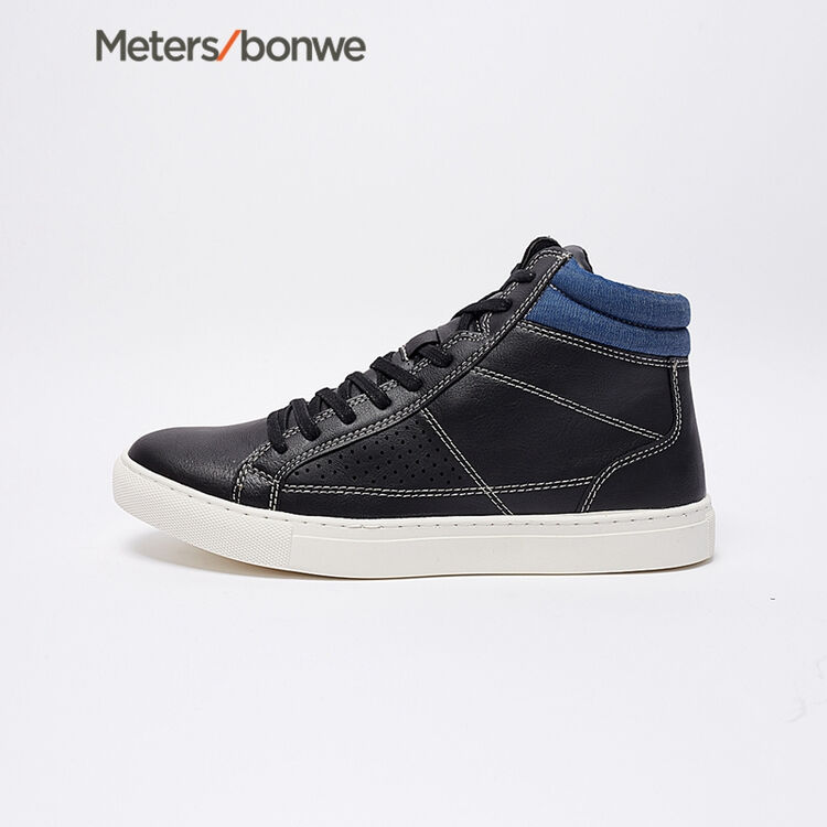 美特斯邦威板鞋男冬新款男高帮材质拼接时尚板鞋202464 黑色 42