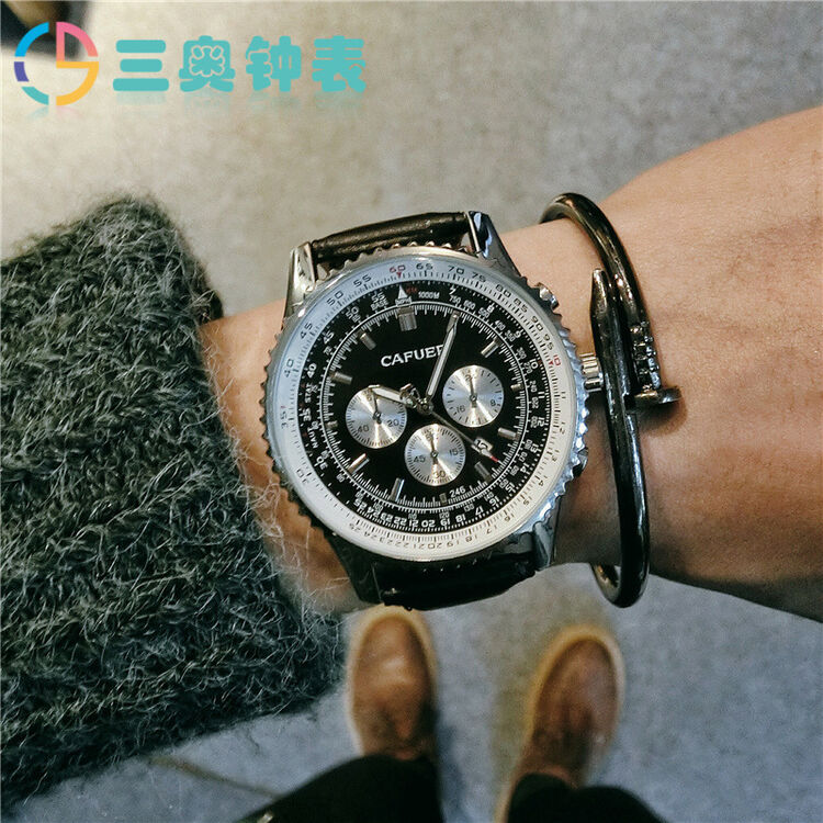 三奥2017新款手表男学生韩版简约复古原宿风石英表o5c0503 黑带黑盘