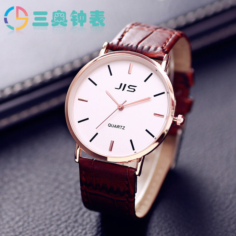 三奥2017新款学生非机械石英情侣手表韩版复古简约皮带表o5c0158 咖带