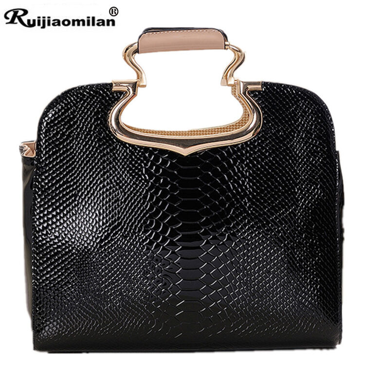 保罗乔伊新款亮皮女包手提包女 漆皮鳄鱼纹女士包包 亮皮斜挎包 2905