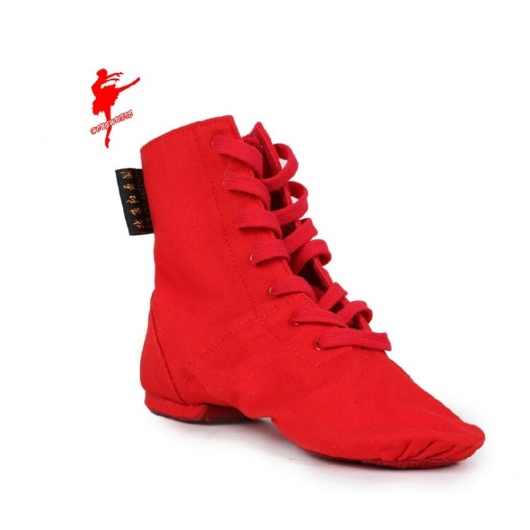红舞鞋舞蹈爵士靴jazz舞鞋高帮女鞋帆布现代舞软底女士爵士舞鞋 红色