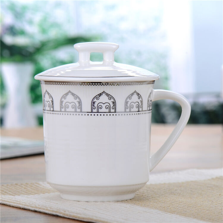 怀泉陶瓷茶杯子带盖杯玉骨瓷会议杯景德镇办公室茶杯青花瓷泡茶杯白瓷