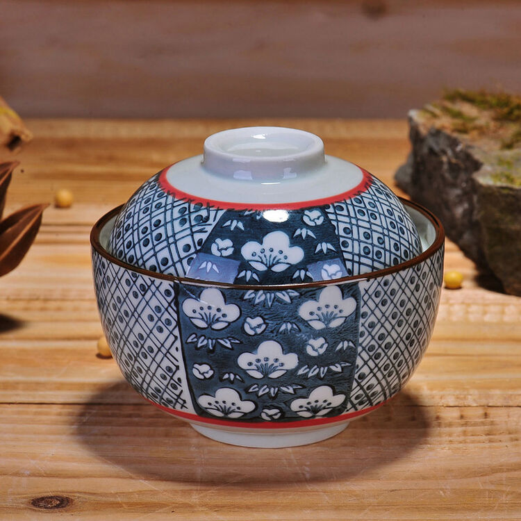 彩帮 日式釉下彩带盖陶瓷饭碗隔水炖盅燕窝蒸蛋羹盖碗豆腐脑甜品 篮彩