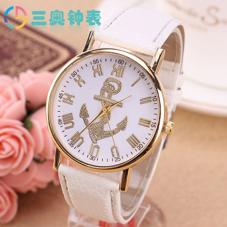 三奥2017新款罗马刻度金色船锚手表女款女士手表i5c0074 白色