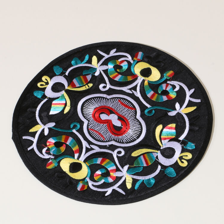 艺必旭 中式古典圆形刺绣绣花杯垫餐垫隔热垫酒店茶杯垫 黑 直径19.