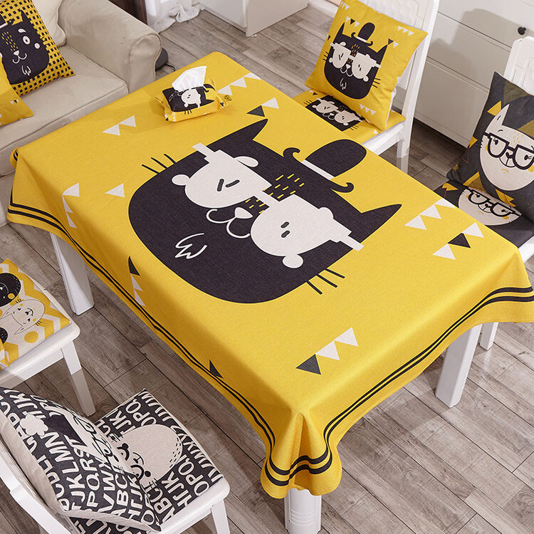 加厚棉麻防烫布艺桌布长方形方桌圆桌餐桌布台布卡通茶几布 桌布-礼帽