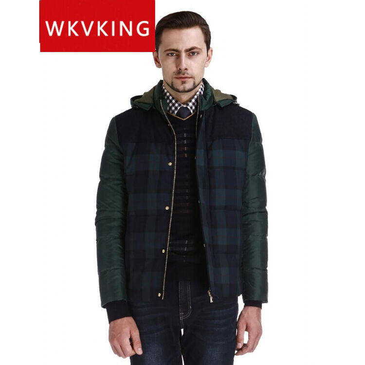 wkvking雷驰男装白鸭绒羽绒服 都市休闲男 冬装厚外套2003 绿格616 46