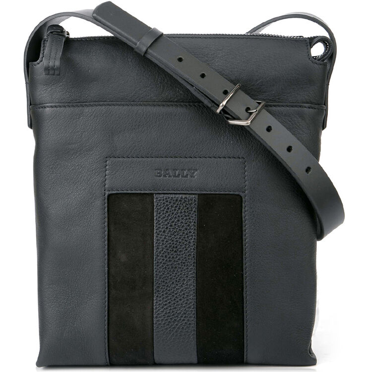 bally巴利男包 拼色条纹印花点缀男士斜挎包邮差包 baumas 黑色