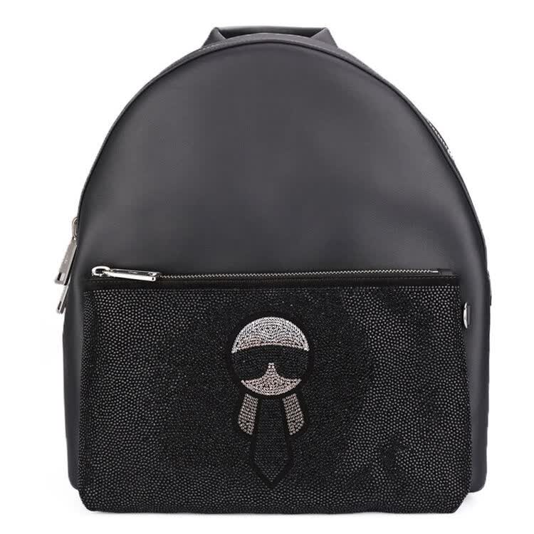 fendi 芬迪 男女式黑色牛皮老佛爷亮片双肩背包 7vz012 7oo f0x93