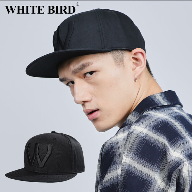 white bird嘻哈帽子男士棒球帽立体刺绣时尚圆帽潮平沿帽男士棒球帽b