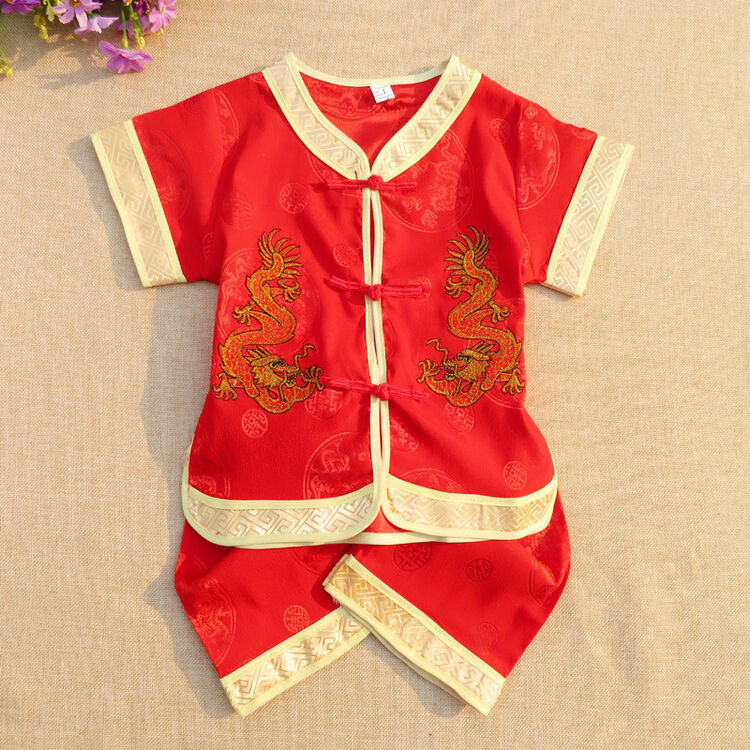 宝宝唐装男婴儿唐装夏季短袖套装儿童唐装男童中式百岁服周岁礼服
