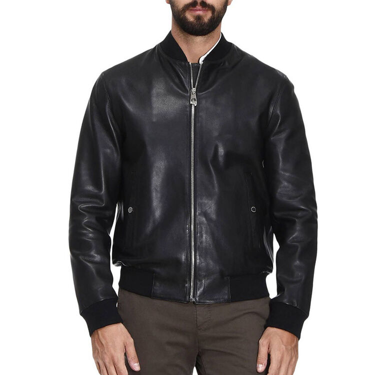 versace vc范思哲奢侈品男装秋冬新款男士黑色羊皮真皮夹克皮衣 v400