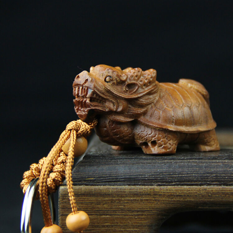 泰钰霏桃木雕刻木质龙龟龙头龟赑屃钥匙挂件饰品桃木龙龟扣