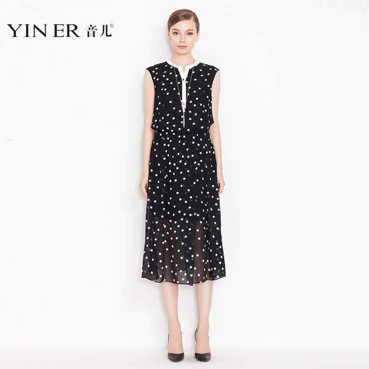 yiner音儿夏装新款简约黑白波点印花连衣裙84205100 黑 xl/42/165