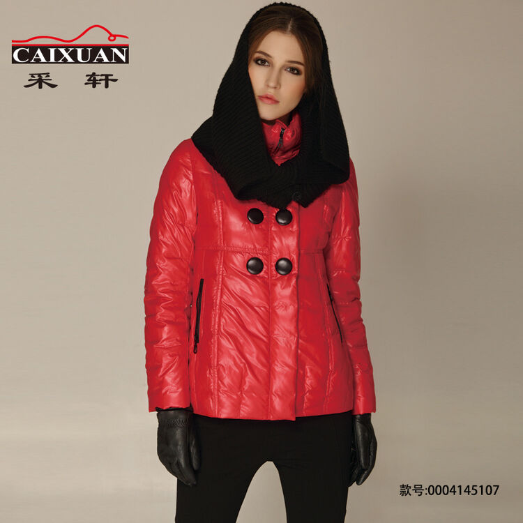 caixuan采轩轻薄保暖立领白鹅绒羽绒服0004145107双排扣气质短版羽绒