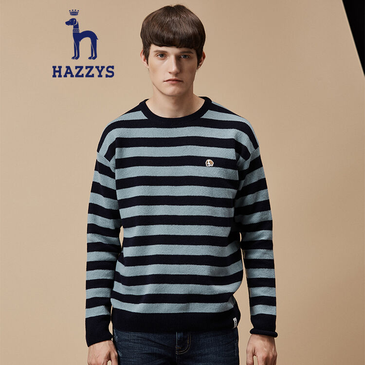 哈吉斯(hazzys) phiz秋冬新款羊毛衫都市生活简约条纹毛衫abyzd07di04