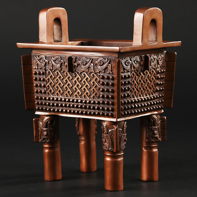 德祥缘 紫铜父戊方鼎摆件工艺品办公室客厅家居装饰品公司开业礼品