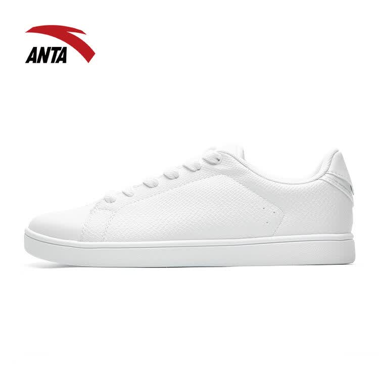 安踏男鞋板鞋男秋冬2018新款皮面运动休闲学生小白鞋子 安踏白/黑-1