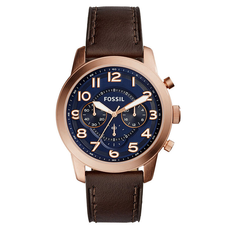 化石(fossil)手表棕色皮质表带男士手表商务休闲石英表时尚男表fs5204