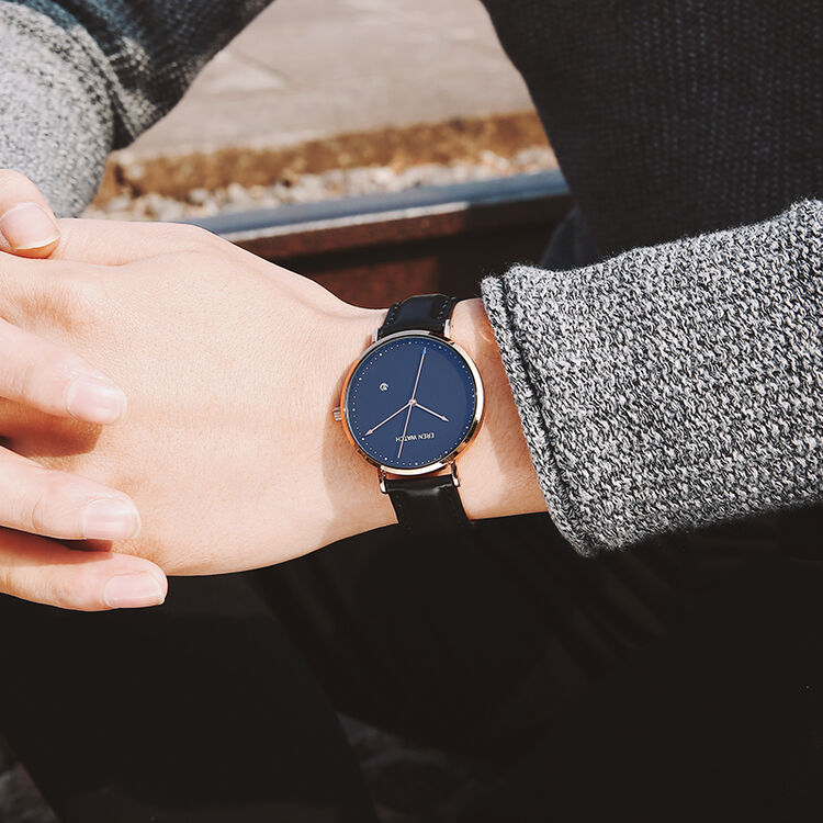 依伦(eren)手表男 时尚超薄男士手表简约防水皮带 腕表 e356l黑皮带金