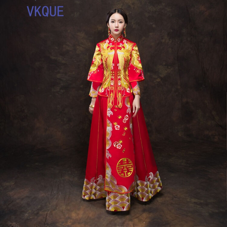 vkque 2017新款秀禾服新娘结婚中式敬酒服婚纱礼服旗袍嫁衣婚服龙凤褂