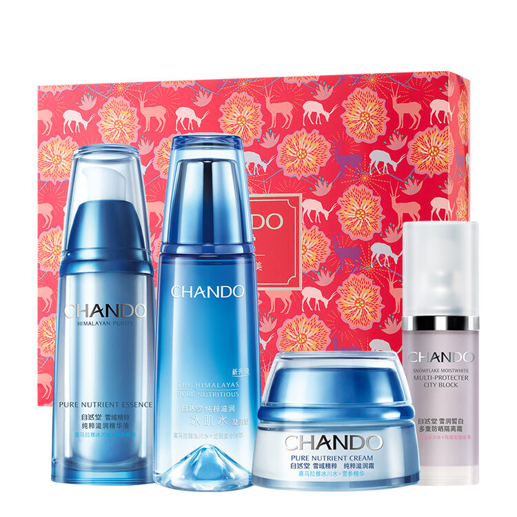 自然堂(chando)雪域精粹澎湃保湿礼盒四件装(冰肌水 精华液 面霜 隔离