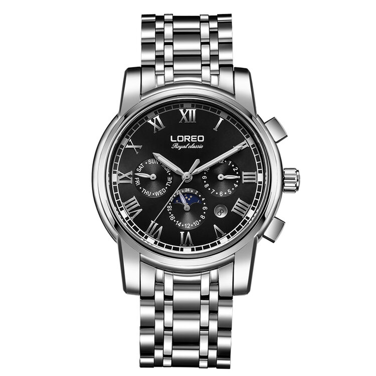 雷力欧(loreo)手表 男士手表机械表男表全自动多功能夜光防水钢带腕表