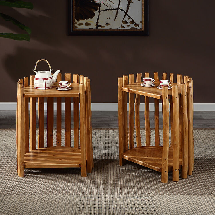 宏友木香柏木原木实木茶水架装饰架花架双层置物架子 茶色