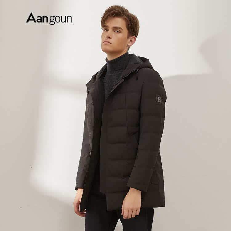 亚狮龙冬季新款羽绒服中长款加厚羽绒外套保暖修身男装 wt40056 黑色