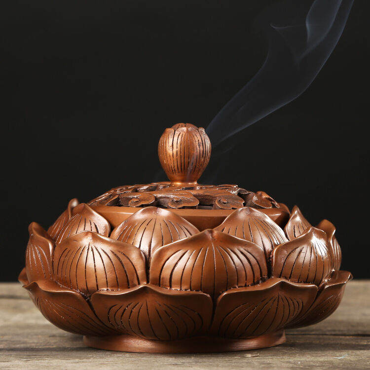 德祥缘【莲花香炉】紫铜香炉熏香炉檀香炉香道用品家居工艺品 紫铜5