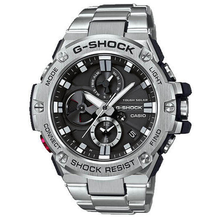 g-steel系列太阳能多功能钢带男士手表 黑银胶带 gst-b100d-1a