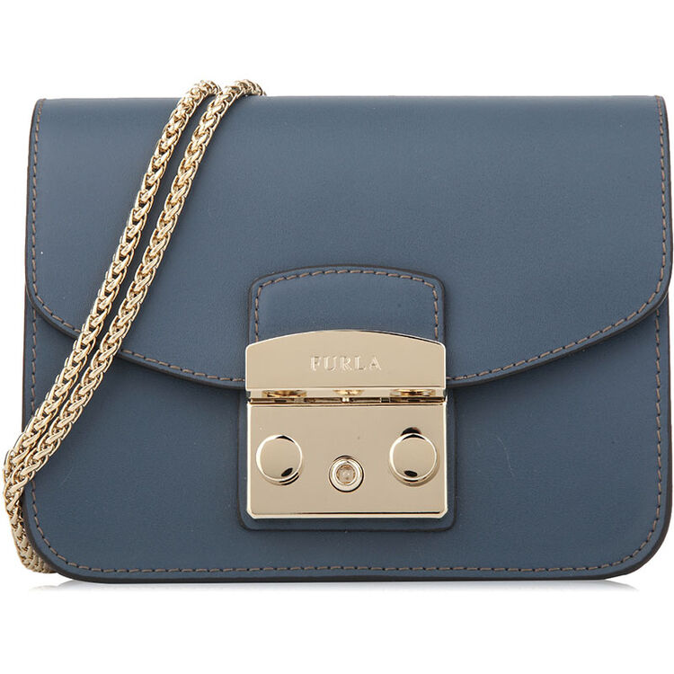 芙拉furla metropolis翻盖滑面牛皮迷你女士斜挎包 暗蓝色 928920 b