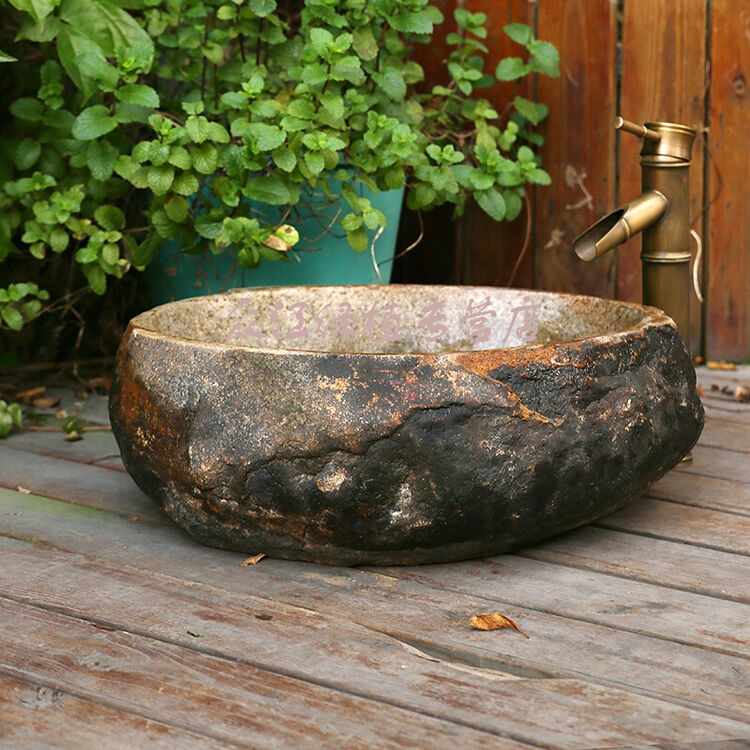 天然石盆石头洗手盆复古鹅卵石台上盆天然石材洗脸盆艺术盆洗面盆 50