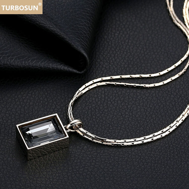 turbosun时尚欧美风方块水晶项链 简约短款锁骨链 个性情侣款配饰挂链