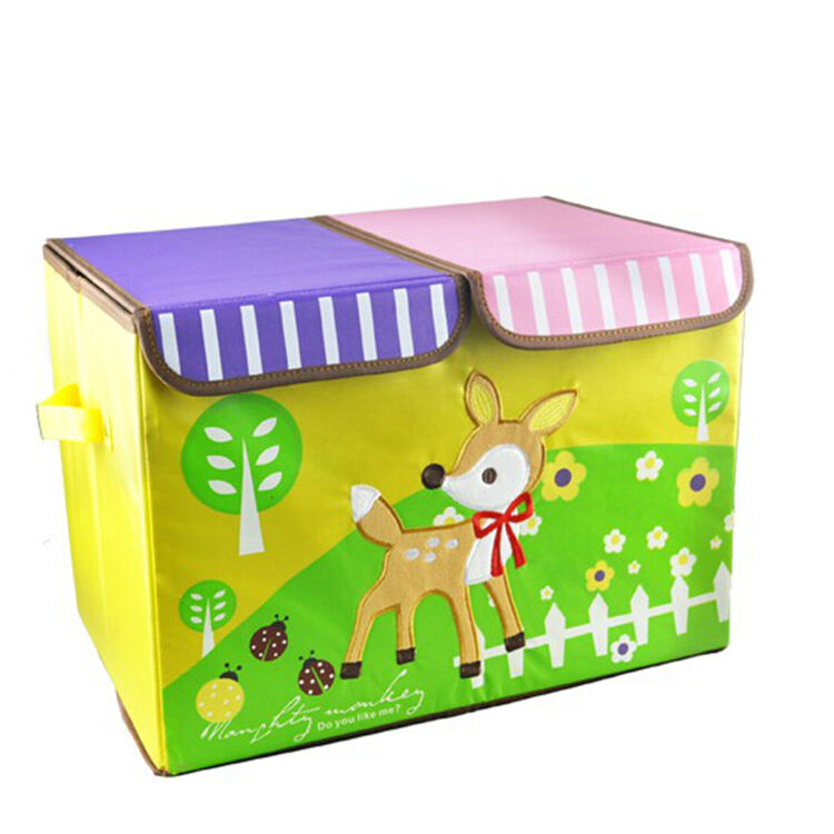 萌小纳刺绣卡通收纳箱 大号双盖储物整理箱 儿童玩具衣服收纳柜箱zw