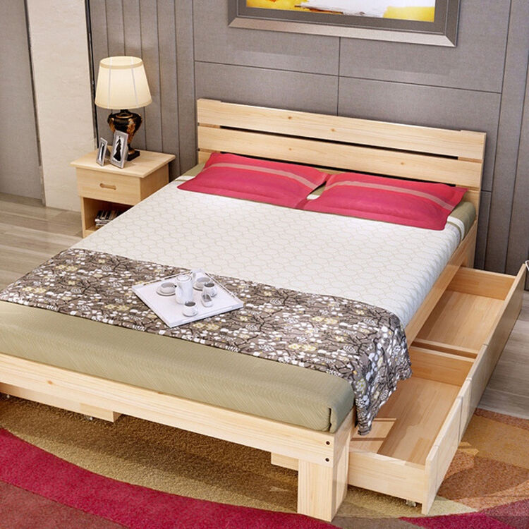 佳亭美 实木床双人床特价学生宿舍单人床榻榻米床卧室家具 原木色带