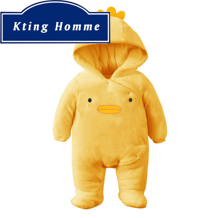 连体衣服男宝宝儿个月秋冬季冬装加厚外出抱衣外套装2018 黄色小鸡连