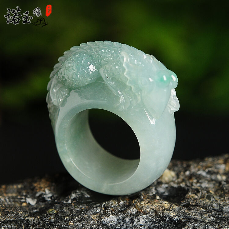 诺玉缘 冰糯种蜥蜴变色龙翡翠戒指 23#玉环扳指男戒子配送证书