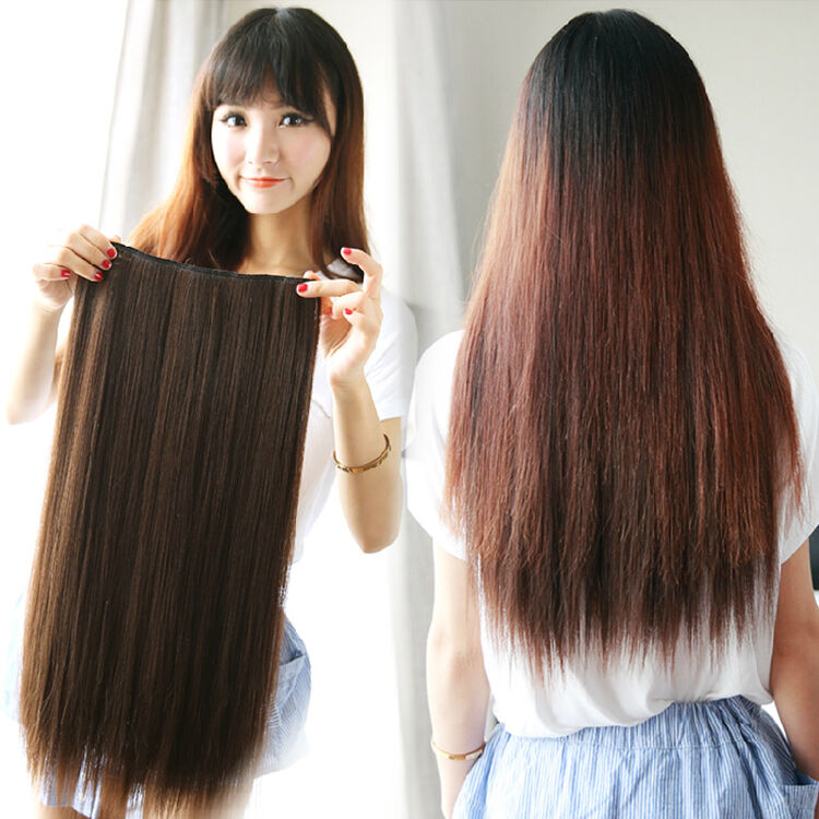 假发 女 接发片一片式 假 长发仿真直加厚 无痕接头发 直发50cm黑色