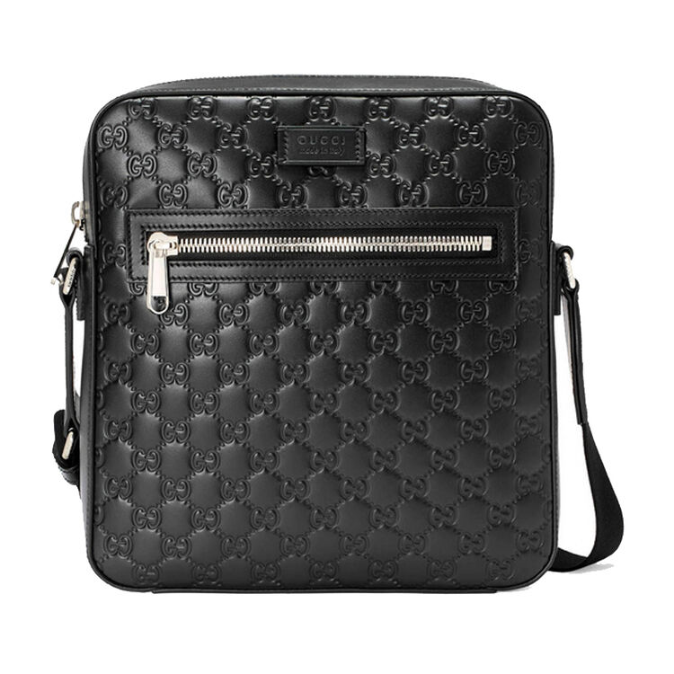 gucci古奇男包 古驰男士牛皮拉链双g压纹单肩斜挎包邮差包 473878